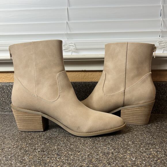 Dolce Vita Mid Calf Boot Block Heel Womens Size 8.5 Cream Faux Suede Pointed Toe - Picture 6 of 11